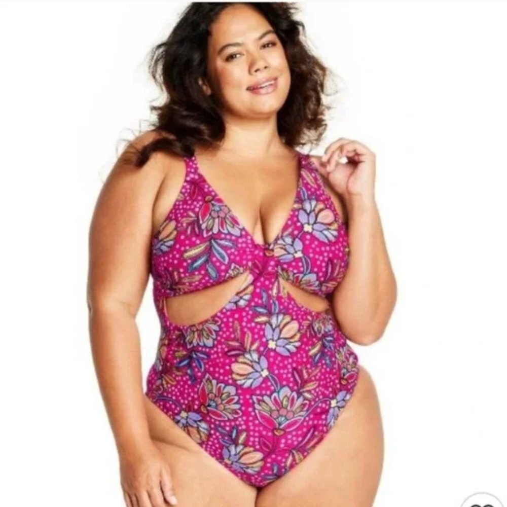 Tabitha Brown Women's Floral Print Front Cutout One Piece Swimsuit Size 14W